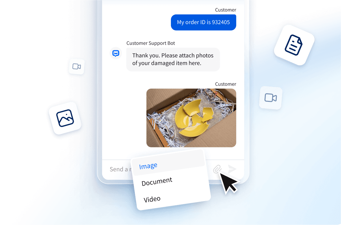 ChatBot feature where the user can send an image or other attachment like document or video, and it's collected by the chatbot.