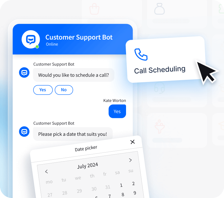 ChatBot Templates: Customer Service Bot, Call Scheduling Bot and other templates.